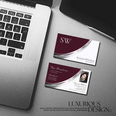 Burgundy White Silver Decor with Monogram & Photo