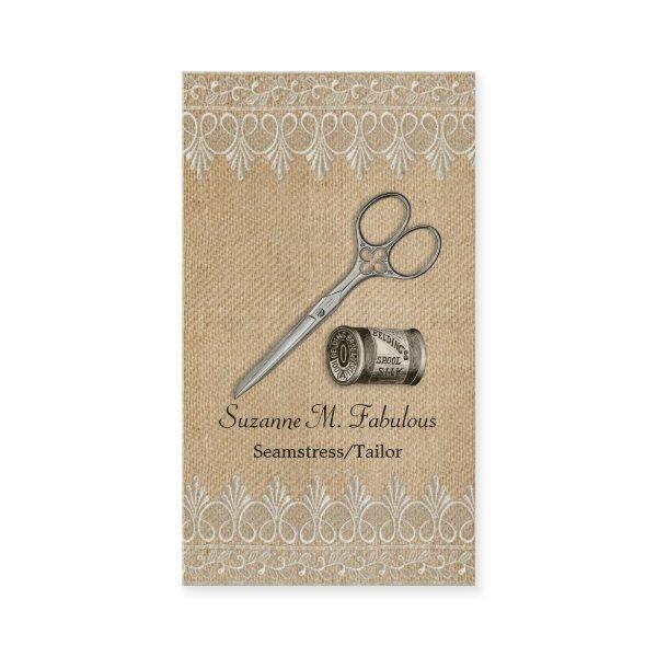 Burlap Lace Vintage Seamstress Tailor Scissors