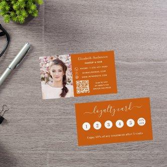 Burnt orange QR code photo business loyalty card