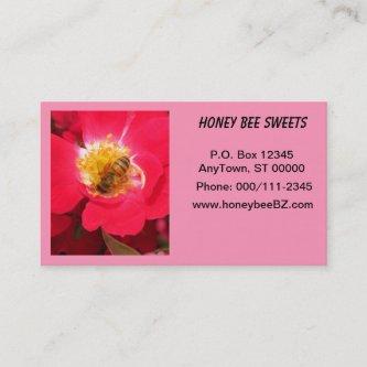 Bus. Card - Honey Bee on Pink Flower