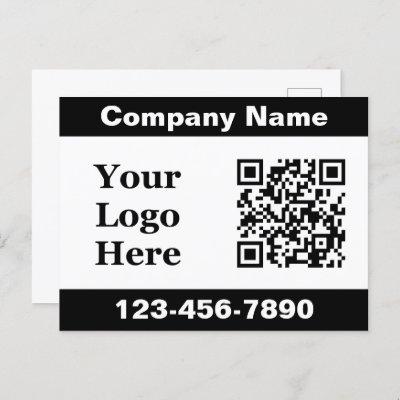 Business Black White Company Name Logo QR Code Postcard