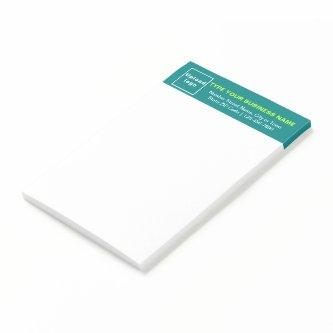 Business Brand on Teal Green Heading of Long Post-it Notes