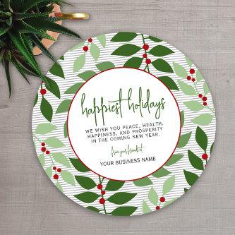 Business Branding - Gray Green Botanical Happiest Holiday Card