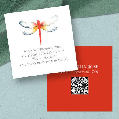 Template Watercolor Red Dragonfly