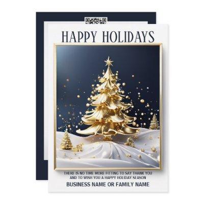 Business christmas gold white luxury tree photo qr holiday card