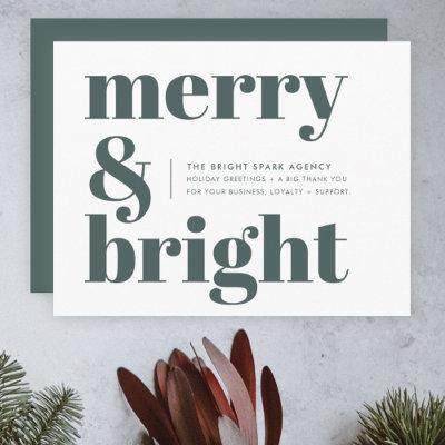 Business Christmas | Merry and Bright Forest Green Holiday Card