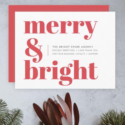 Business Christmas Merry and Bright Red Corporate Holiday Card