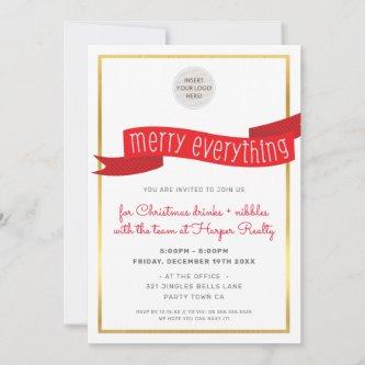 BUSINESS CHRISTMAS PARTY modern festive red ribbon Holiday Card