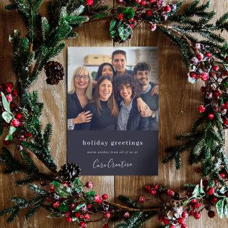 Business Christmas Team Photo Navy Blue Corporate Holiday Card