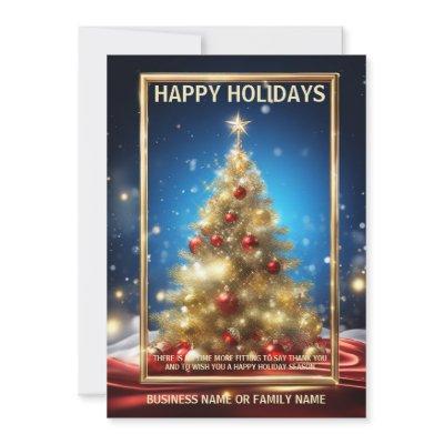 Business Christmas tree gold red blue photo qr  Holiday Card