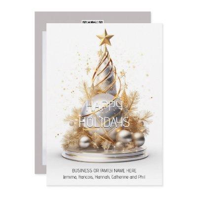 Business christmas white gold tree qr code logo holiday card