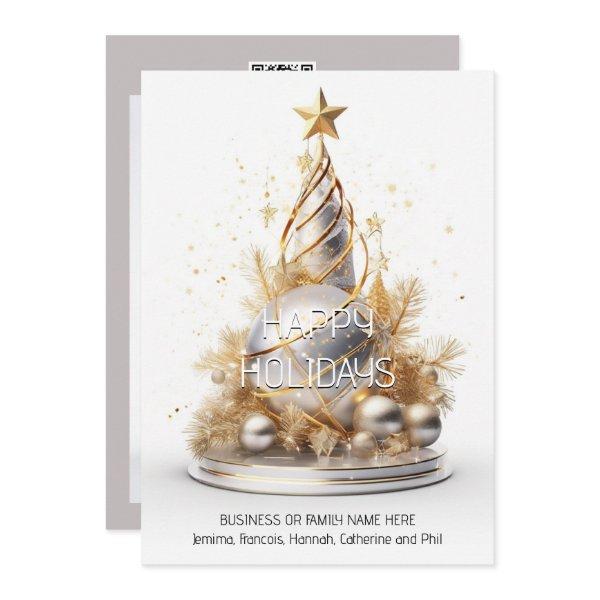 Business christmas white gold tree qr code logo holiday card