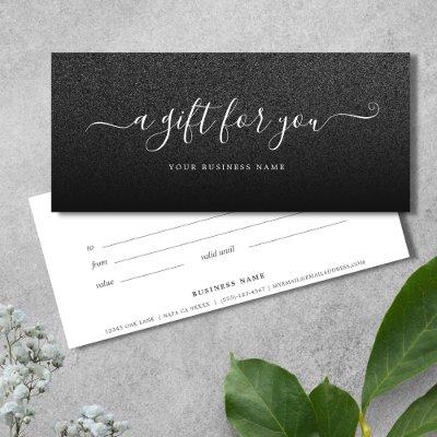 Business Gift Certificate Black glitter ombre