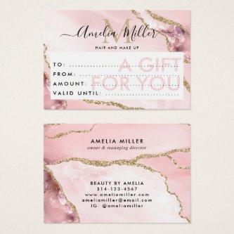 Business Gift Certificate Pink Gold Glitter Agate
