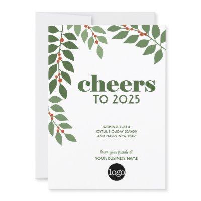 Business Greeting - Calendar and Logo - Greenery Holiday Card