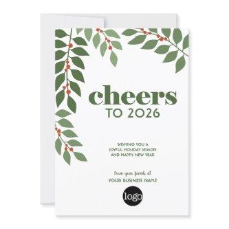 Business Greeting - Calendar and Logo - Greenery Holiday Card