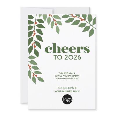 Business Greeting - Calendar and Logo - Greenery Holiday Card