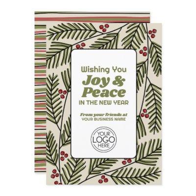 Business Greeting Joy & Peace Whimsical Branches Holiday Card