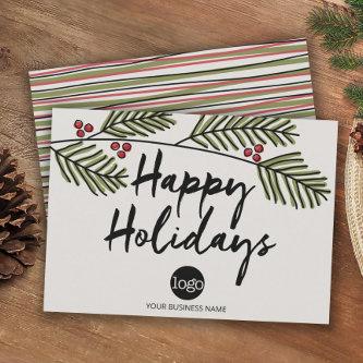 Business Happy Holidays Rustic Pine Tree Branches Holiday Card