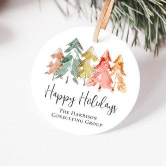 Business Happy Holidays Watercolor Corporate Favor Tags