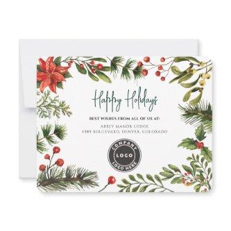 Business Logo Christmas Holidays Greenery Holiday Card