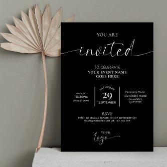 Business Logo Minimalist Black & White Gala Event Invitation