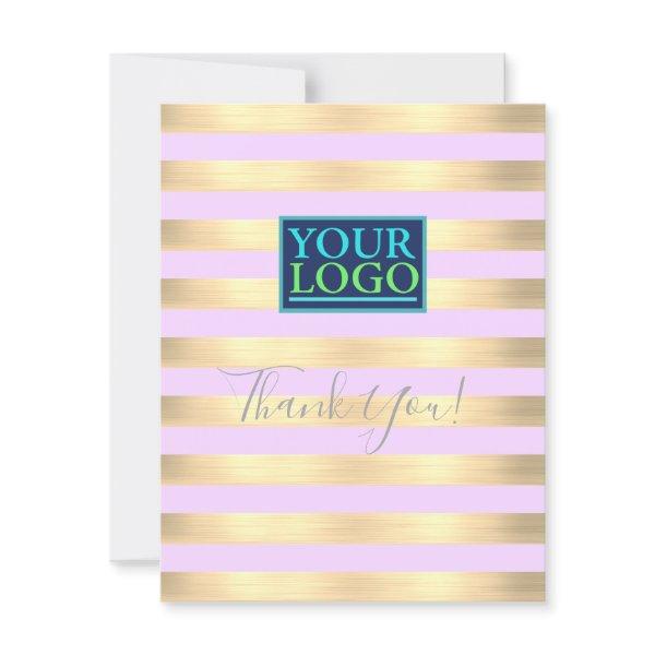 Business Logo, Name Gold & Lilac Stripes, Mt.Green Thank You Card