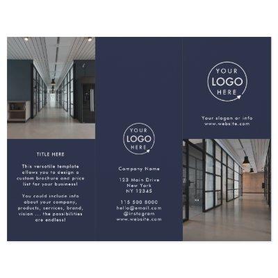 Business Logo Navy Photo Modern Trifold Brochure