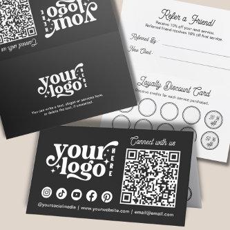 Business Logo QR Code Black Company Referral Punch Loyalty Card