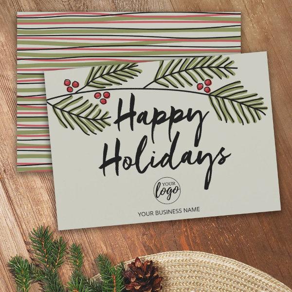 Business Logo Rustic Pine Tree Branches - Happy Holiday Card