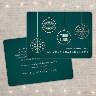 Business Logo Teal Snowflake Christmas Ornaments Foil Holiday Card
