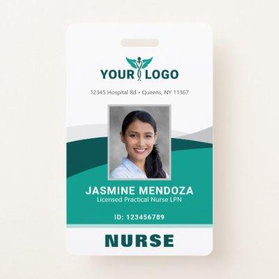 Business Logo Template Teal Employee Photo Name ID Badge