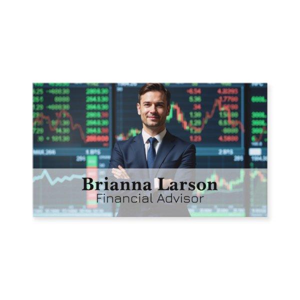 Business Man in Front of Financial Charts