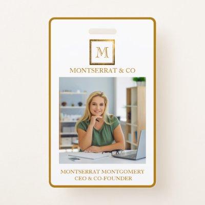 Business Monogram Square Gold Frame Red Diamond Badge