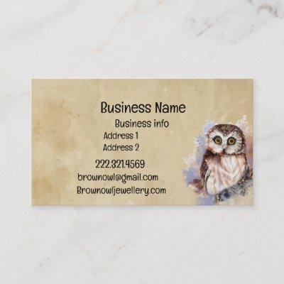 Business Name Cute Watercolor Owl Bird Wildlife