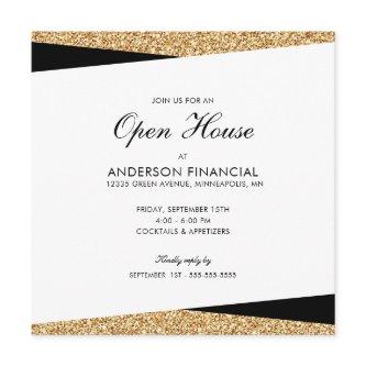 Business Open House Black and Gold Glitter Invitation