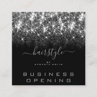 Business Opening Hair Stylist Silver Glitter Spark Square