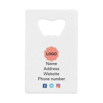 Business promotional credit card bottle opener