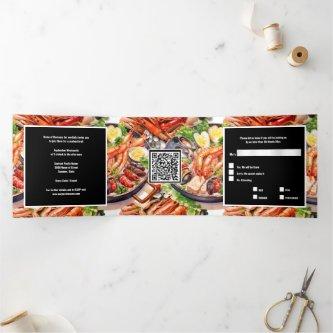 Business seafood year end function paella dish Tri-Fold invitation