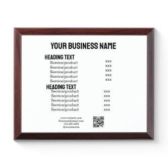 Business services products price list menu card  award plaque