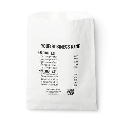 Business services products price list menu card  favor bag