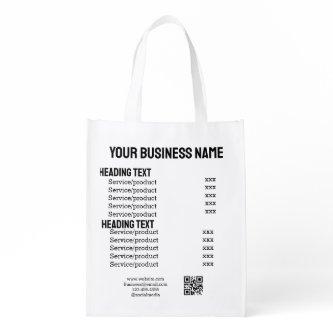 Business services products price list menu card  grocery bag