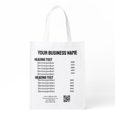 Business services products price list menu card  grocery bag