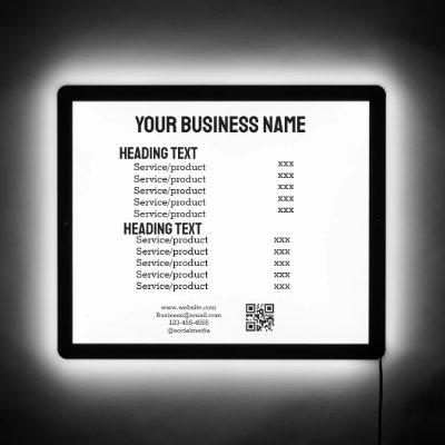 Business services products price list menu card  LED sign