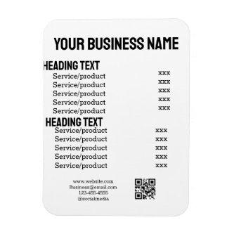 Business services products price list menu card  magnet