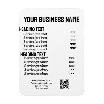 Business services products price list menu card  magnet