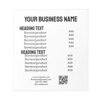 Business services products price list menu card  notepad