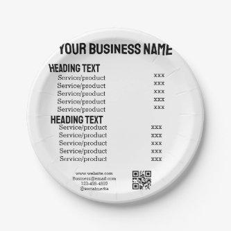 Business services products price list menu card  paper plates