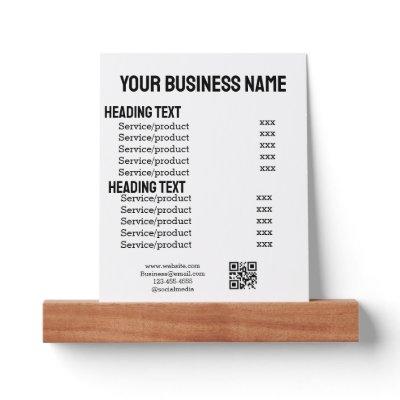 Business services products price list menu card  picture ledge