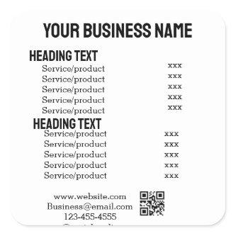 Business services products price list menu card  square sticker